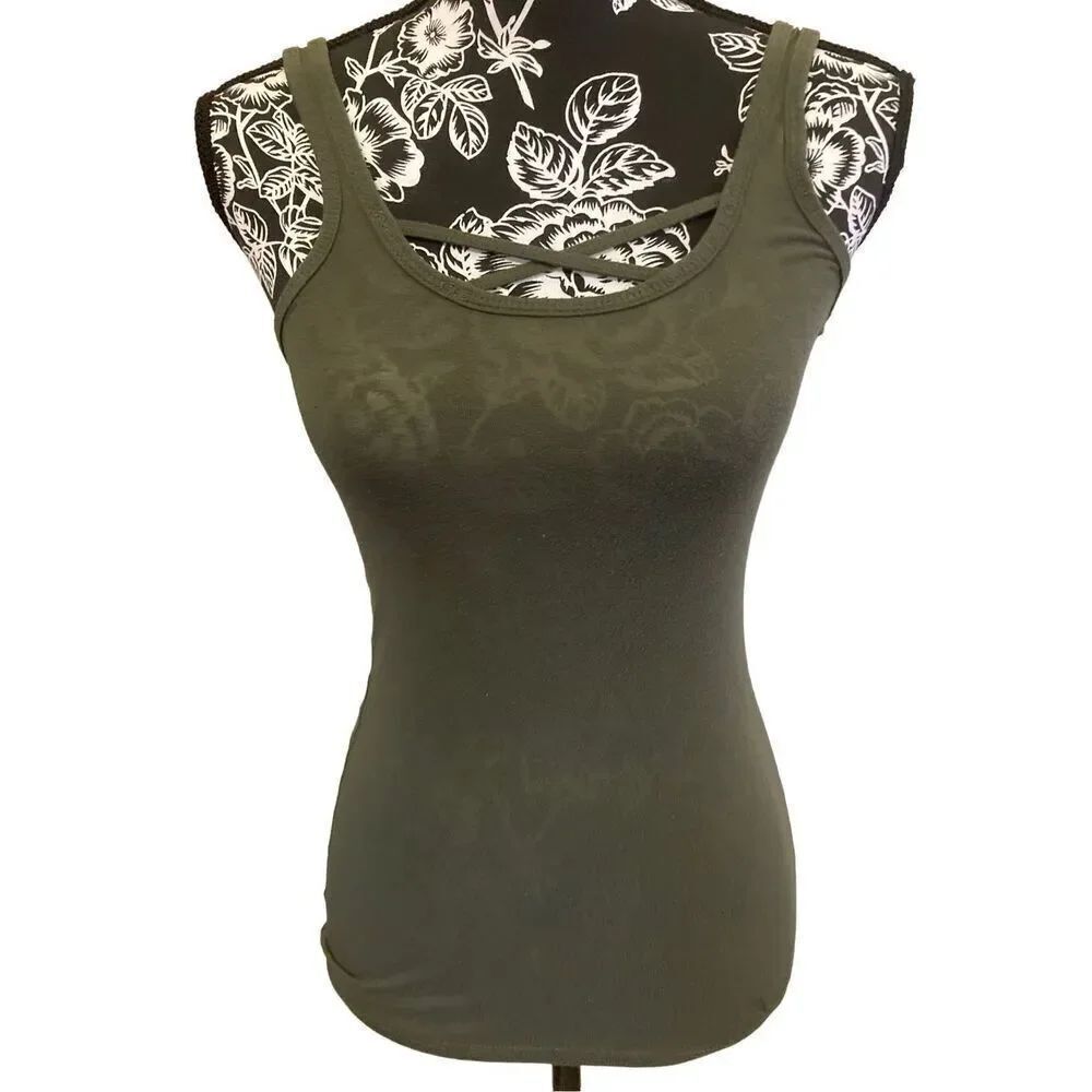 SO Strappy Tank Top Army Green Crisscross Everyday Casual